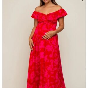Pinkblush Red Off-Shoulder Maxi Dress for Weddings